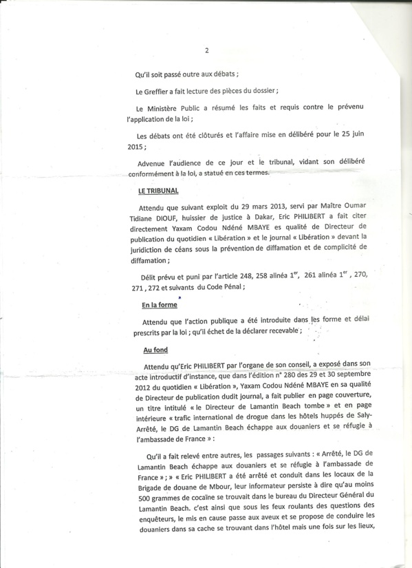 Diffamation : Éric Philibert rétablit son honneur… Yaxam Mbaye condamné Diffamation : Éric Philibert rétablit son honneur… Yaxam Mbaye condamné
