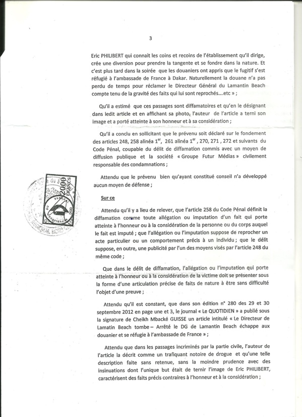 Diffamation : Éric Philibert rétablit son honneur… Yaxam Mbaye condamné Diffamation : Éric Philibert rétablit son honneur… Yaxam Mbaye condamné