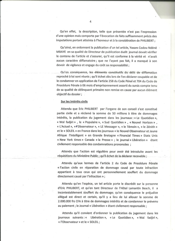Diffamation : Éric Philibert rétablit son honneur… Yaxam Mbaye condamné Diffamation : Éric Philibert rétablit son honneur… Yaxam Mbaye condamné
