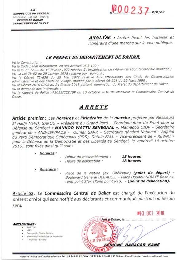 Décryptage Leral : Marche de ce vendredi : Manko Wattu Senegaal entre le marteau de la légalité constitutionnelle et l’enclume de l’anarchie politique Décryptage Leral : Marche de ce vendredi : Manko Wattu Senegaal entre le marteau de la légalité constitutionnelle et l’enclume de l’anarchie politique