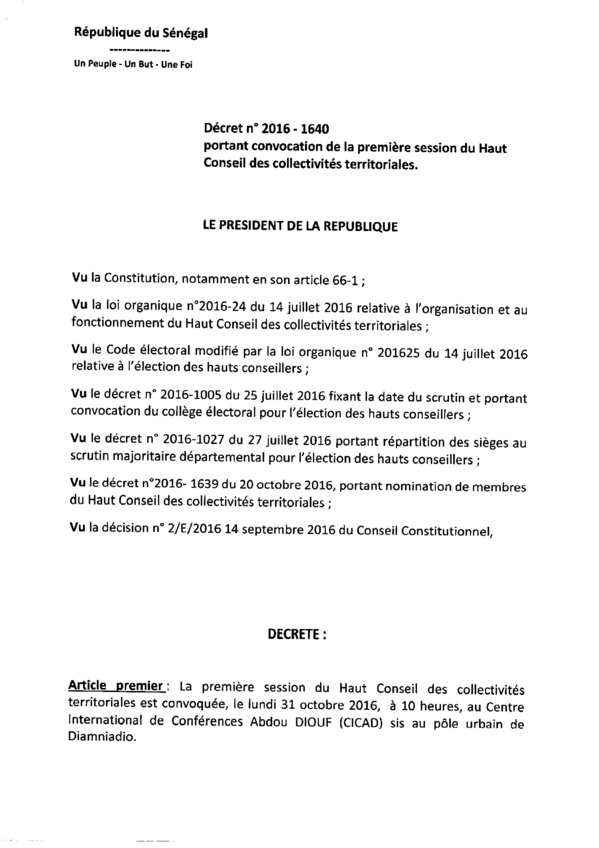 EXCLUSIF: les décrets du Haut Conseil des Collectivités territoriales (HCCT) EXCLUSIF: les décrets du Haut Conseil des Collectivités territoriales (HCCT)