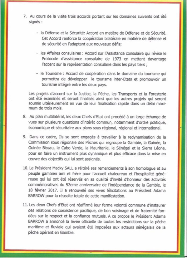OFFICIEL: Communiqué conjoint Sénégal Gambie à l'issue de la visite officielle de Son Excellence Adama Barrow du 2 au 4 mars 2017 OFFICIEL: Communiqué conjoint Sénégal Gambie à l'issue de la visite officielle de Son Excellence Adama Barrow du 2 au 4 mars 2017