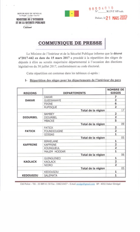 Arrêts commissions administratives de Dakar : les précisions du ministère de l'Intérieur