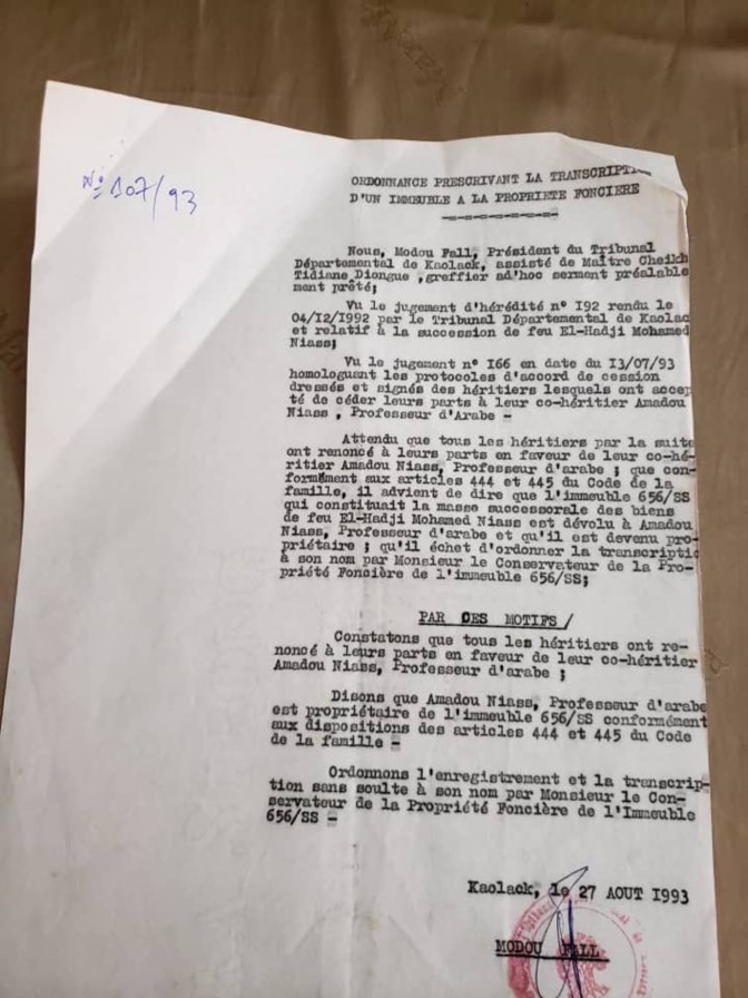 Affaire de la maison de Sidy Lamine : Les précisions de Ahmed Khalifa Niasse (documents) Affaire de la maison de Sidy Lamine : Les précisions de Ahmed Khalifa Niasse (documents)