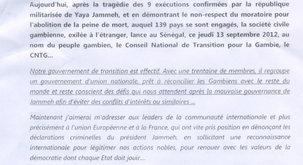Sheikh Sidia Bayo lance le Conseil national de transition pour la Gambie Sheikh Sidia Bayo lance le Conseil national de transition pour la Gambie