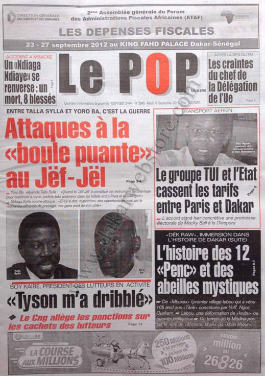 A la Une du Journal Le Populaire du 18 Septembre A la Une du Journal Le Populaire du 18 Septembre