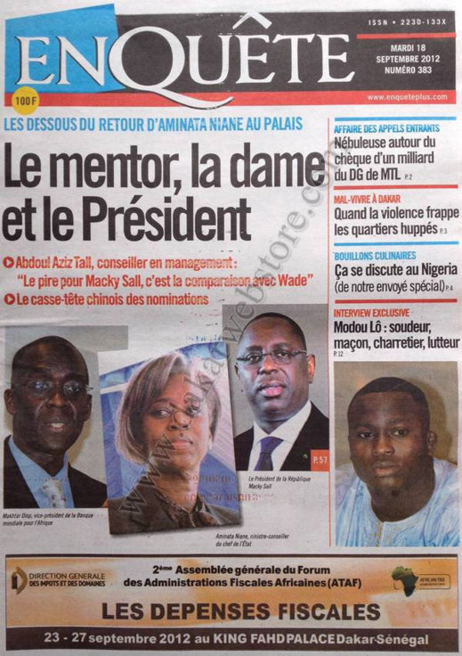 A la Une du Journal Enquête du 18 Septembre A la Une du Journal Enquête du 18 Septembre