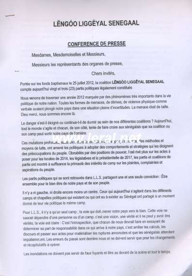 La coalition Lengoo Liggeyal Senegaal voit le jour La coalition Lengoo Liggeyal Senegaal voit le jour