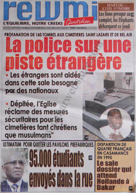 A la Une du Journal Rewmi Quotidien du 11 Octobre A la Une du Journal Rewmi Quotidien du 11 Octobre