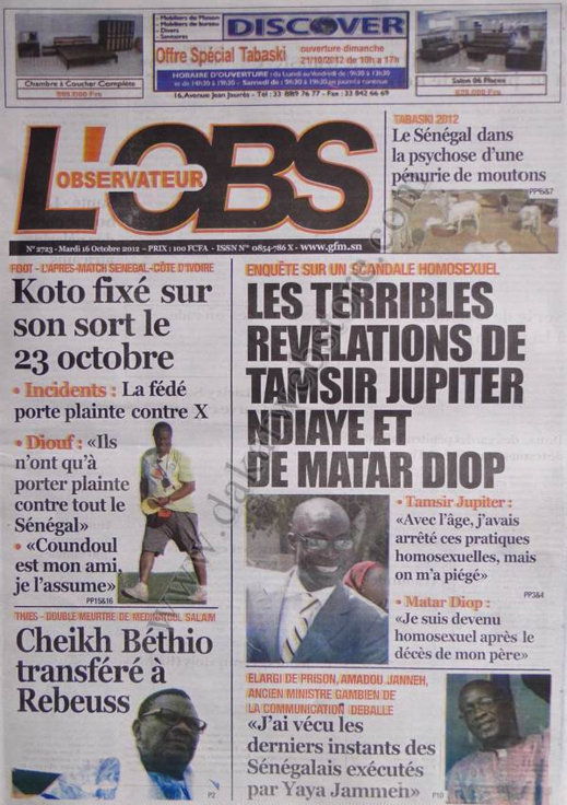 A la Une du Journal L'Observateur du 16 Octobre A la Une du Journal L'Observateur du 16 Octobre