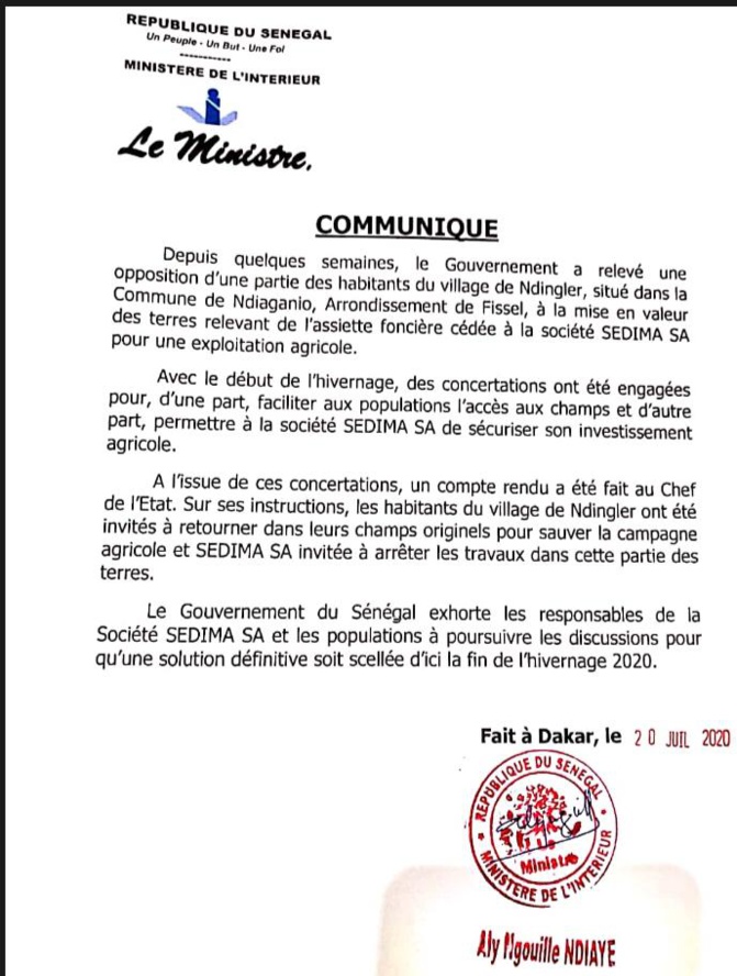 Solution provisoire au conflit foncier: l’Etat « sauve » l'hivernage des paysans de Ndengéler, dans l’attente d’un dénouement définitif Solution provisoire au conflit foncier: l’Etat « sauve » l'hivernage des paysans de Ndengéler, dans l’attente d’un dénouement définitif