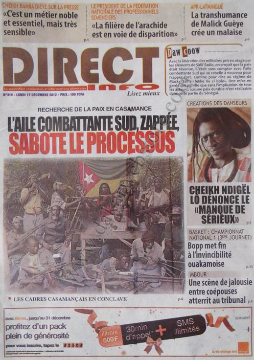 A la Une du Journal Direct Info du lundi 17 Décembre 2012 A la Une du Journal Direct Info du lundi 17 Décembre 2012