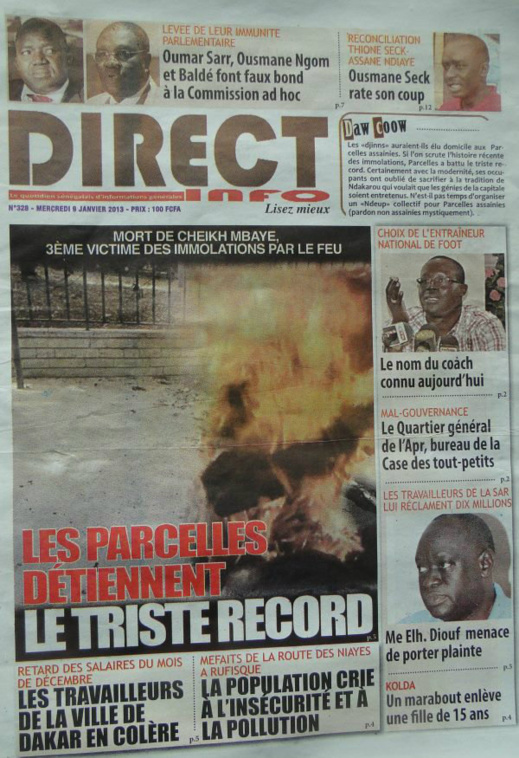 A la Une du Journal Direct Info du mercredi 09 janvier 2013 A la Une du Journal Direct Info du mercredi 09 janvier 2013