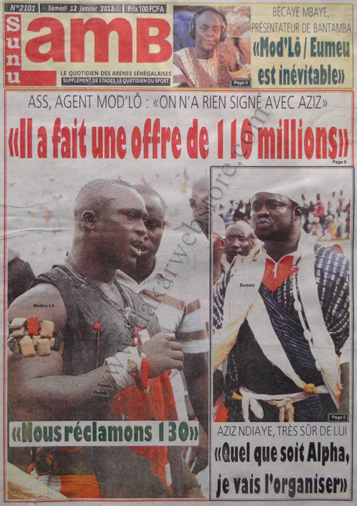 Les Unes du Journal Sunu Lamb du Samedi 12 janvier 2013 Les Unes du Journal Sunu Lamb du Samedi 12 janvier 2013