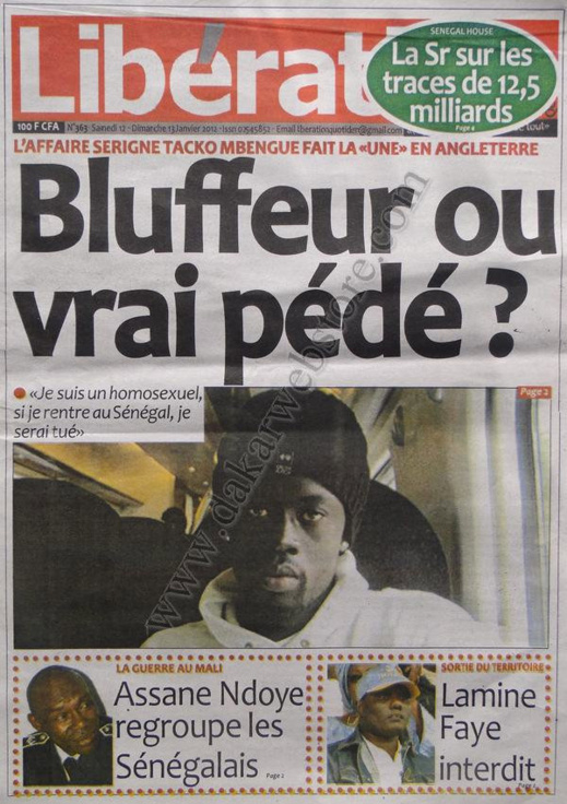 A la Une du Journal Libération du Samedi 12 janvier 2013 A la Une du Journal Libération du Samedi 12 janvier 2013