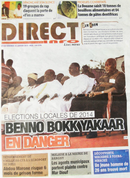 A la Une du Journal Direct Info du vendredi 18 janvier 2013 A la Une du Journal Direct Info du vendredi 18 janvier 2013