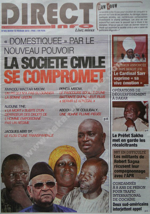 A la Une du Journal Direct Info du mardi 12 février 2013 A la Une du Journal Direct Info du mardi 12 février 2013
