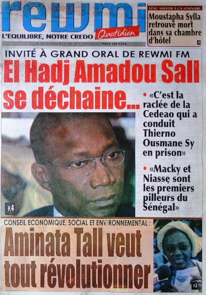 A la une du journal Rewmi du lundi 04 mars 2013 A la une du journal Rewmi du lundi 04 mars 2013