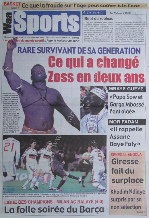 A la Une du Journal Waa Sports du mercredi 13 mars 2013 A la Une du Journal Waa Sports du mercredi 13 mars 2013