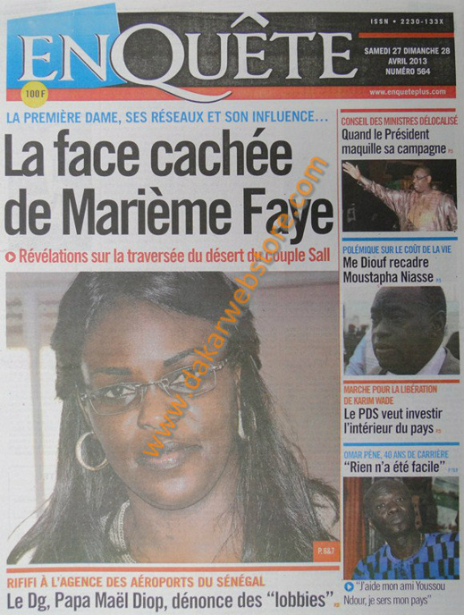 A la Une du Journal EnQuête du samedi 27 Avril 2013 A la Une du Journal EnQuête du samedi 27 Avril 2013
