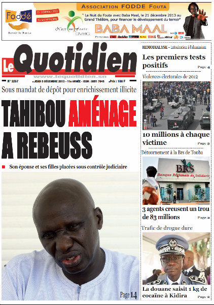 A la Une du Journal Le Quotidien du Jeudi 05 Décembre 2013 A la Une du Journal Le Quotidien du Jeudi 05 Décembre 2013