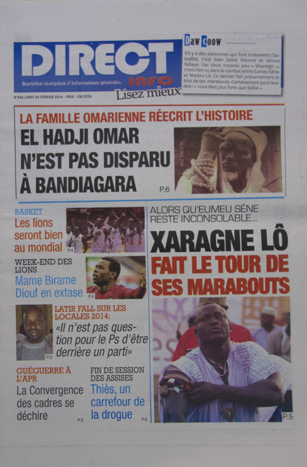 A la Une des Journaux en images du lundi 03 février 2014 A la Une des Journaux en images du lundi 03 février 2014
