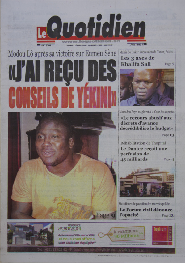 A la Une des Journaux en images du lundi 03 février 2014 A la Une des Journaux en images du lundi 03 février 2014