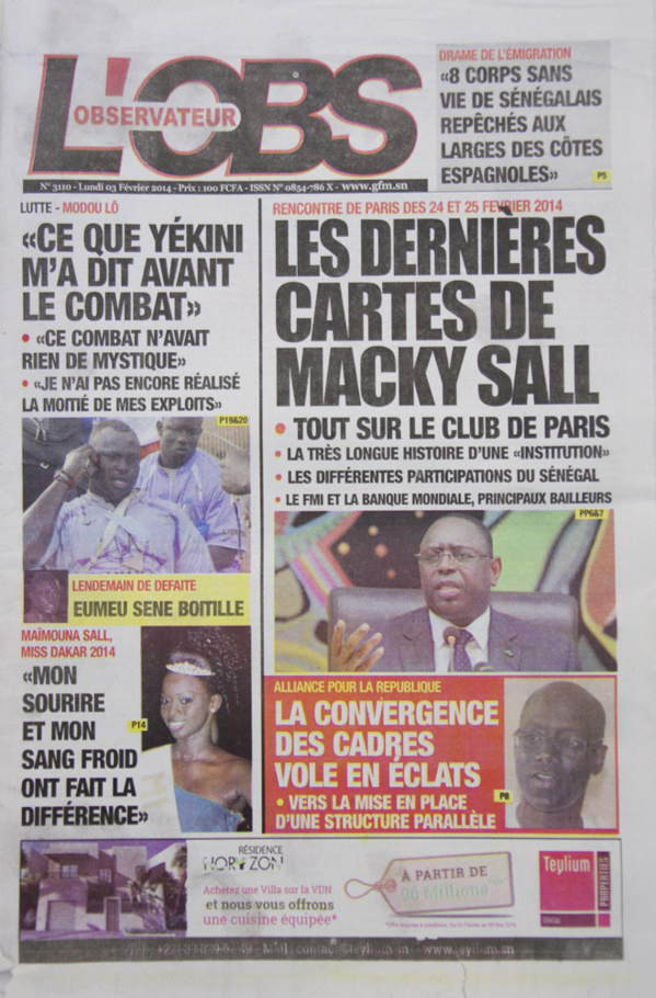 A la Une des Journaux en images du lundi 03 février 2014 A la Une des Journaux en images du lundi 03 février 2014