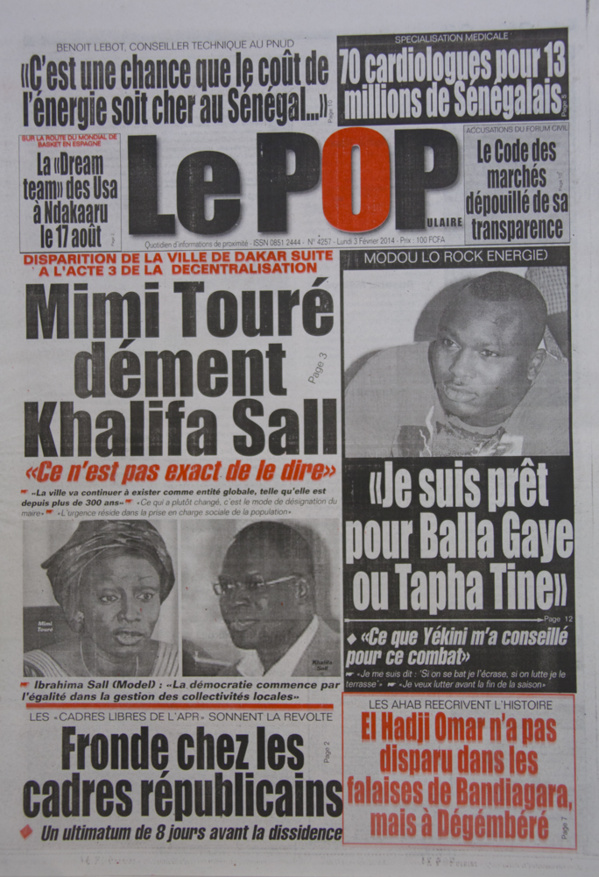 A la Une des Journaux en images du lundi 03 février 2014 A la Une des Journaux en images du lundi 03 février 2014