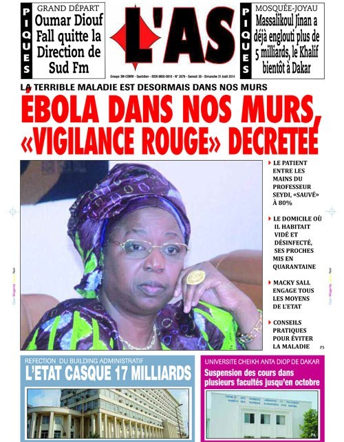 A la Une du Journal L'As du samedi 30 août 2014 A la Une du Journal L'As du samedi 30 août 2014