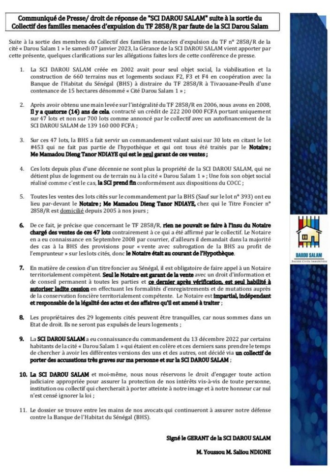 Familles menacées de délogement à Tivaoune Peulh / SCI Darou Salam : Familles menacées de délogement à Tivaoune Peulh / SCI Darou Salam :