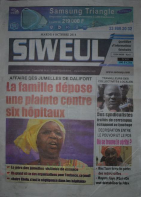 A la Une du Journal Siweul du mardi 14 octobre 2014 A la Une du Journal Siweul du mardi 14 octobre 2014