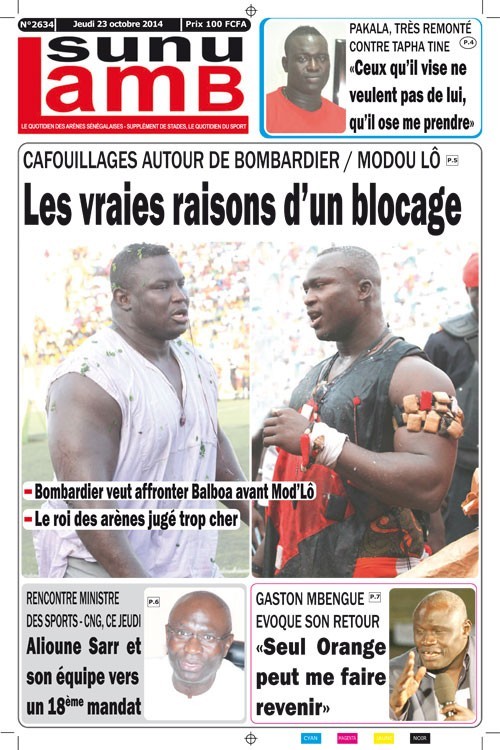 A la Une du Journal Sunu Lamb du jeudi 23 octobre 2014 A la Une du Journal Sunu Lamb du jeudi 23 octobre 2014