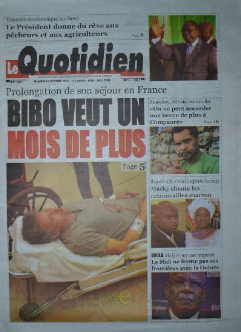 A la Une du Journal Le Quotidien du lundi 27 octobre 2014 A la Une du Journal Le Quotidien du lundi 27 octobre 2014