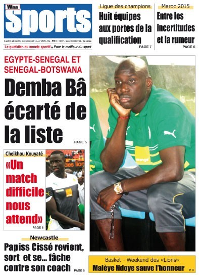 A la Une du Journal Waa Sports du lundi 03 novembre 2014 A la Une du Journal Waa Sports du lundi 03 novembre 2014