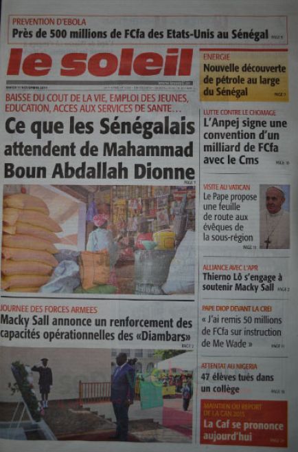 A la Une du Journal Le Soleil du mardi 11 novembre 2014 A la Une du Journal Le Soleil du mardi 11 novembre 2014