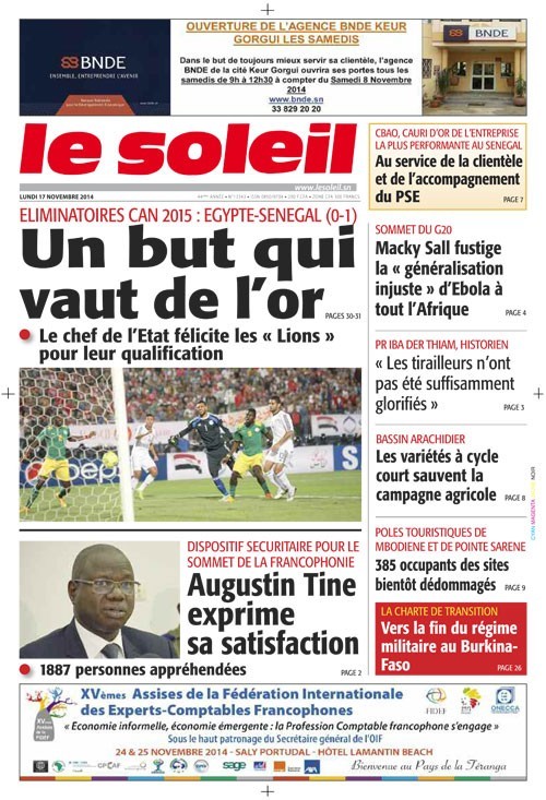 Les Principaux Titres De La Presse du lundi 17 Novembre 2014 Les Principaux Titres De La Presse du lundi 17 Novembre 2014