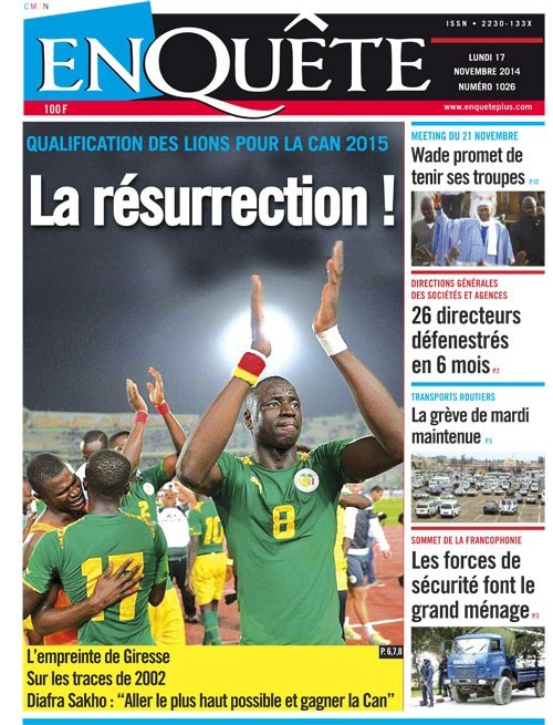 Les Principaux Titres De La Presse du lundi 17 Novembre 2014 Les Principaux Titres De La Presse du lundi 17 Novembre 2014