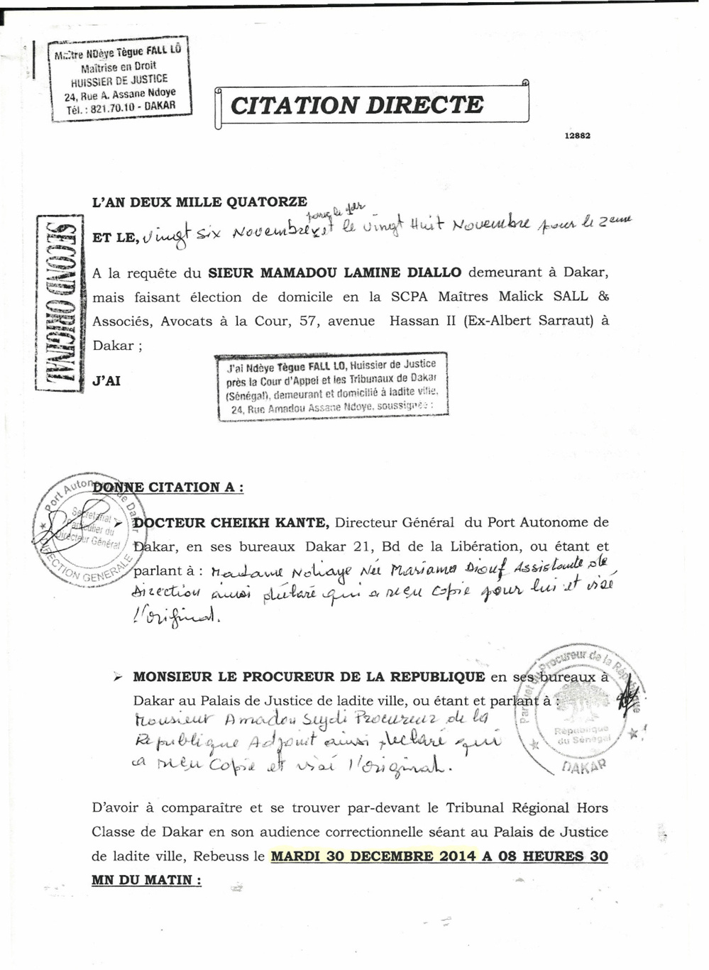 Injure publique : Le député Mamadou Lamine Diallo traîne Dr Cheikh Kanté devant le juge (document) Injure publique : Le député Mamadou Lamine Diallo traîne Dr Cheikh Kanté devant le juge (document)