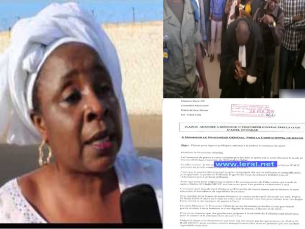 Marie Aw, coordonatrice du mouvement "Taxawu Karim Wade", porte plainte contre Me El Hadj Diouf pour attentat à la pudeur, menaces de mort et injures Marie Aw, coordonatrice du mouvement "Taxawu Karim Wade", porte plainte contre Me El Hadj Diouf pour attentat à la pudeur, menaces de mort et injures