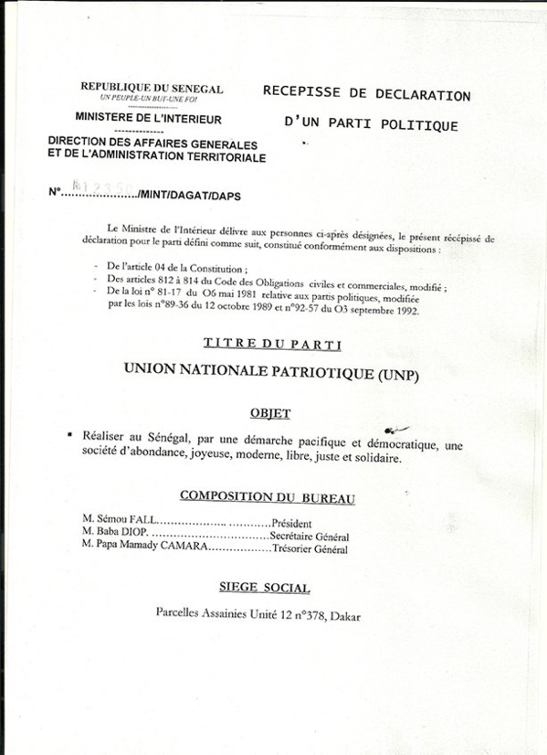 Le parti de Souleymane Ndéné Ndiaye (UNP), un mort-né…Il a « usurpé » le nom d’un parti qui existe déjà Le parti de Souleymane Ndéné Ndiaye (UNP), un mort-né…Il a « usurpé » le nom d’un parti qui existe déjà