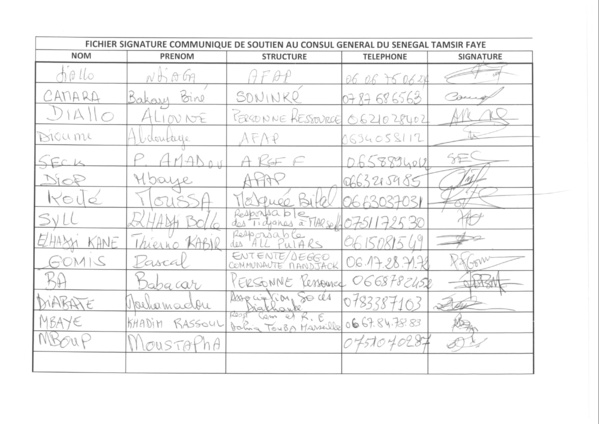 Affaire Tamsir Faye: Les Sénégalais de Marseille affichent un "soutien indéfectible" à leur Consul Affaire Tamsir Faye: Les Sénégalais de Marseille affichent un "soutien indéfectible" à leur Consul