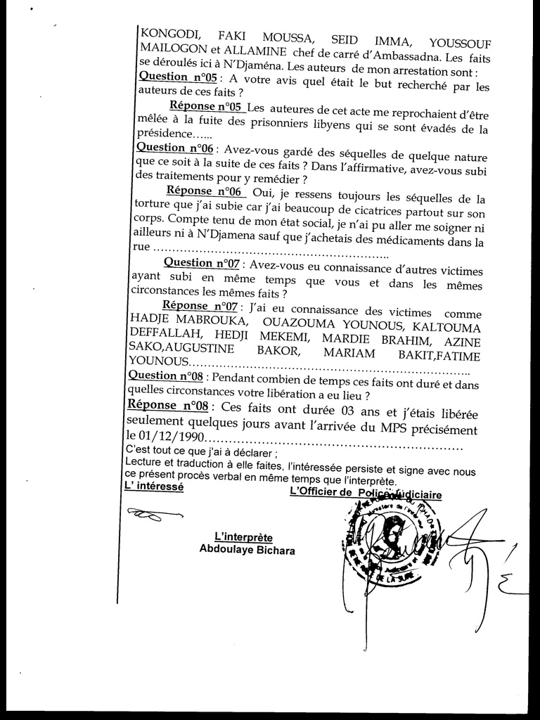 Procès Habré : Des accusations de viol qui ne figurent pas sur le Pv d’audition de Khadidja Hassan Zeydane (Documents) Procès Habré : Des accusations de viol qui ne figurent pas sur le Pv d’audition de Khadidja Hassan Zeydane (Documents)