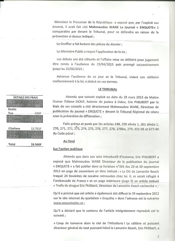 Justice : En premier ressort, Éric Philibert gagne son procès en diffamation contre le journal « Enquête », des sites internet recevront des sommations interpellatives, lundi Justice : En premier ressort, Éric Philibert gagne son procès en diffamation contre le journal « Enquête », des sites internet recevront des sommations interpellatives, lundi