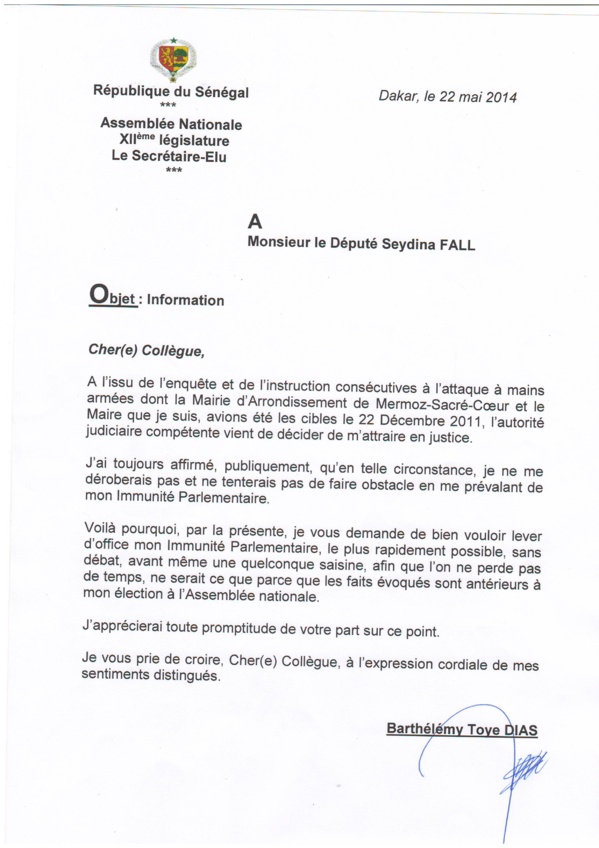 CHEIKH SECK, député, coordonnateur du sous-groupe du PS à l’Assemblée nationale déclarait : «Barthélémy Dias n’a déposé aucune demande pour la levée de son immunité parlementaire…» CHEIKH SECK, député, coordonnateur du sous-groupe du PS à l’Assemblée nationale déclarait : «Barthélémy Dias n’a déposé aucune demande pour la levée de son immunité parlementaire…»