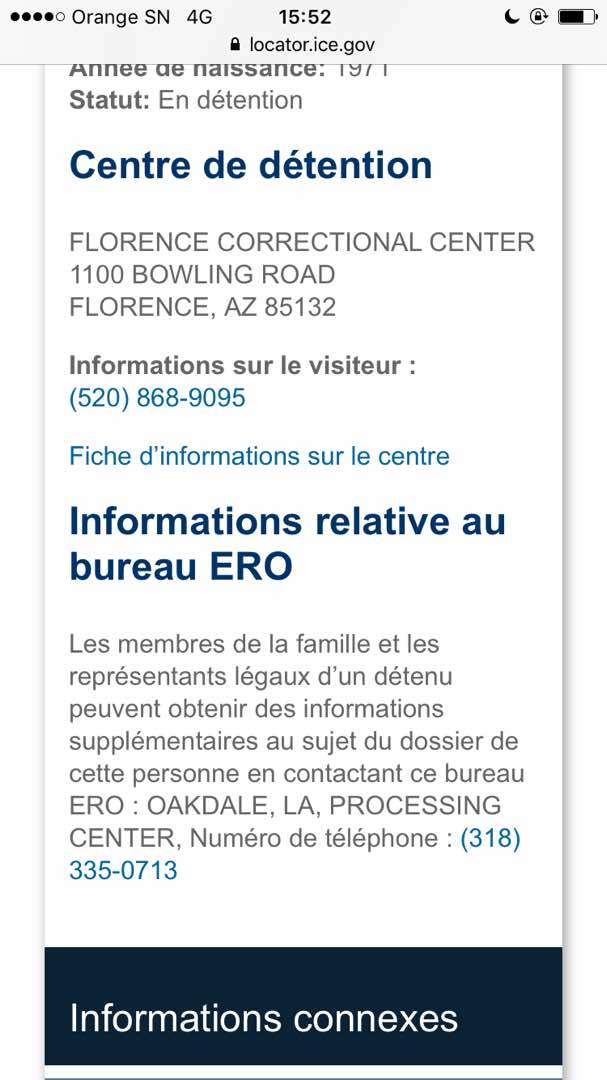 Assane Diouf localisé au Centre correctionnel de Florence, en Arizona Assane Diouf localisé au Centre correctionnel de Florence, en Arizona