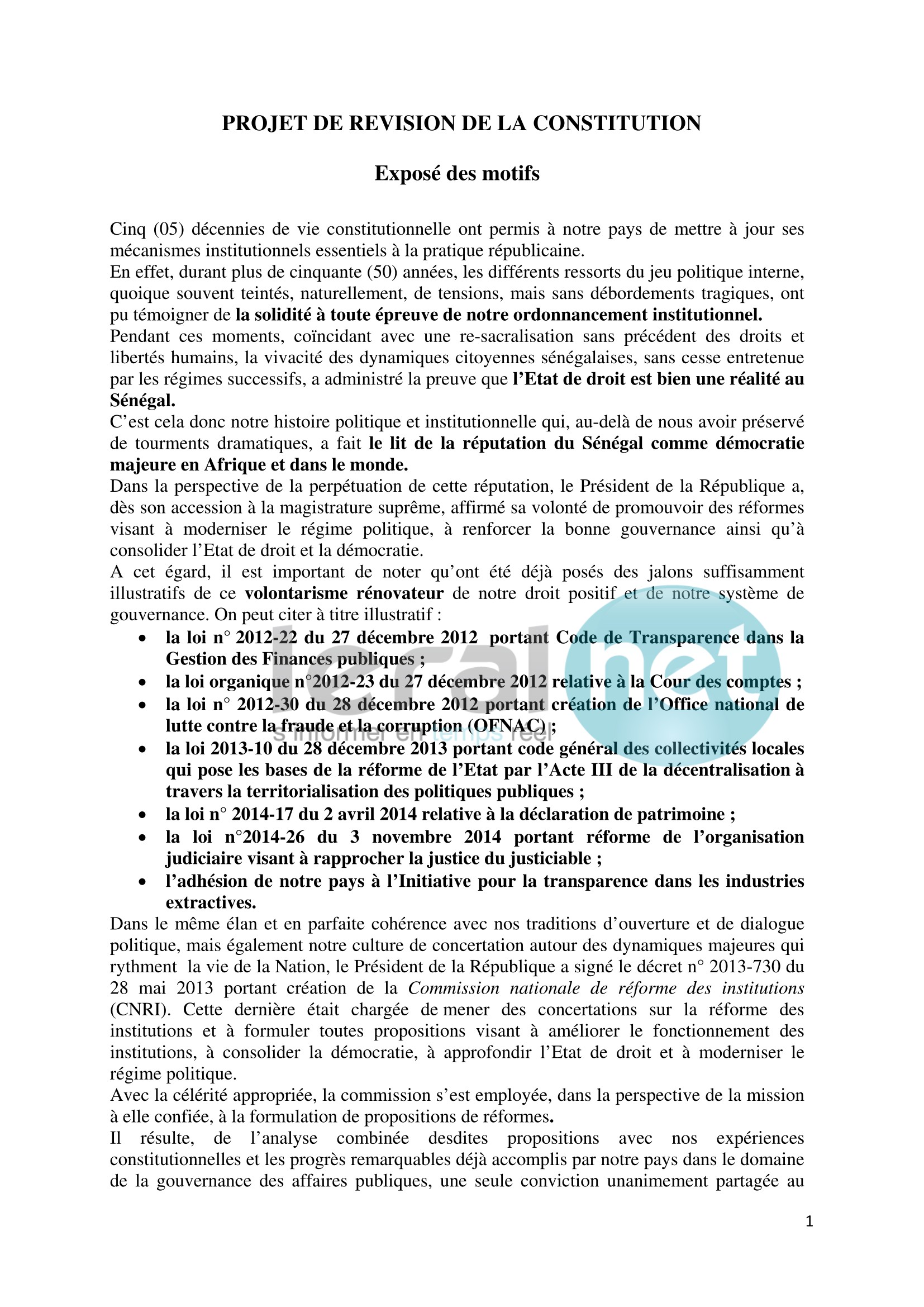 Voici le projet de révision de la constitution que va proposer Macky Sall (Documents) Voici le projet de révision de la constitution que va proposer Macky Sall (Documents)