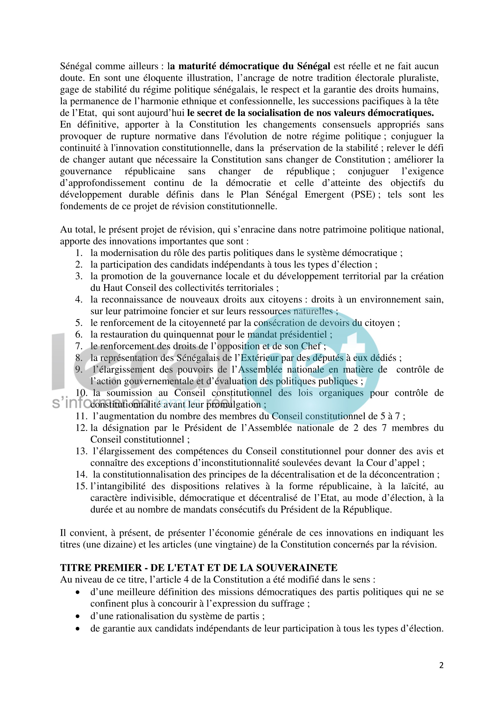 Voici le projet de révision de la constitution que va proposer Macky Sall (Documents) Voici le projet de révision de la constitution que va proposer Macky Sall (Documents)