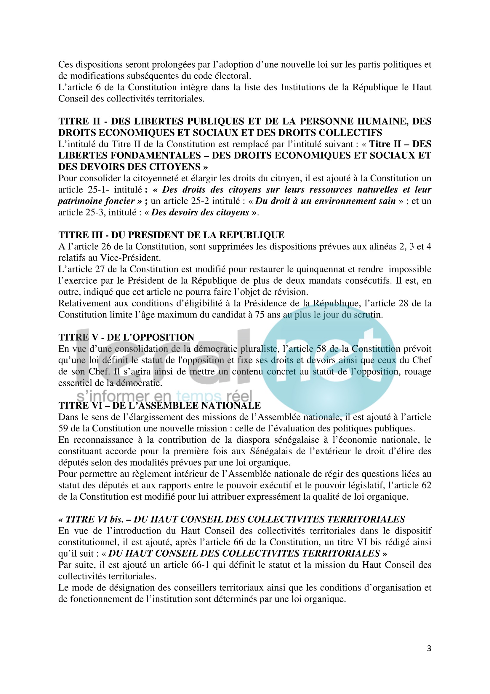 Voici le projet de révision de la constitution que va proposer Macky Sall (Documents) Voici le projet de révision de la constitution que va proposer Macky Sall (Documents)