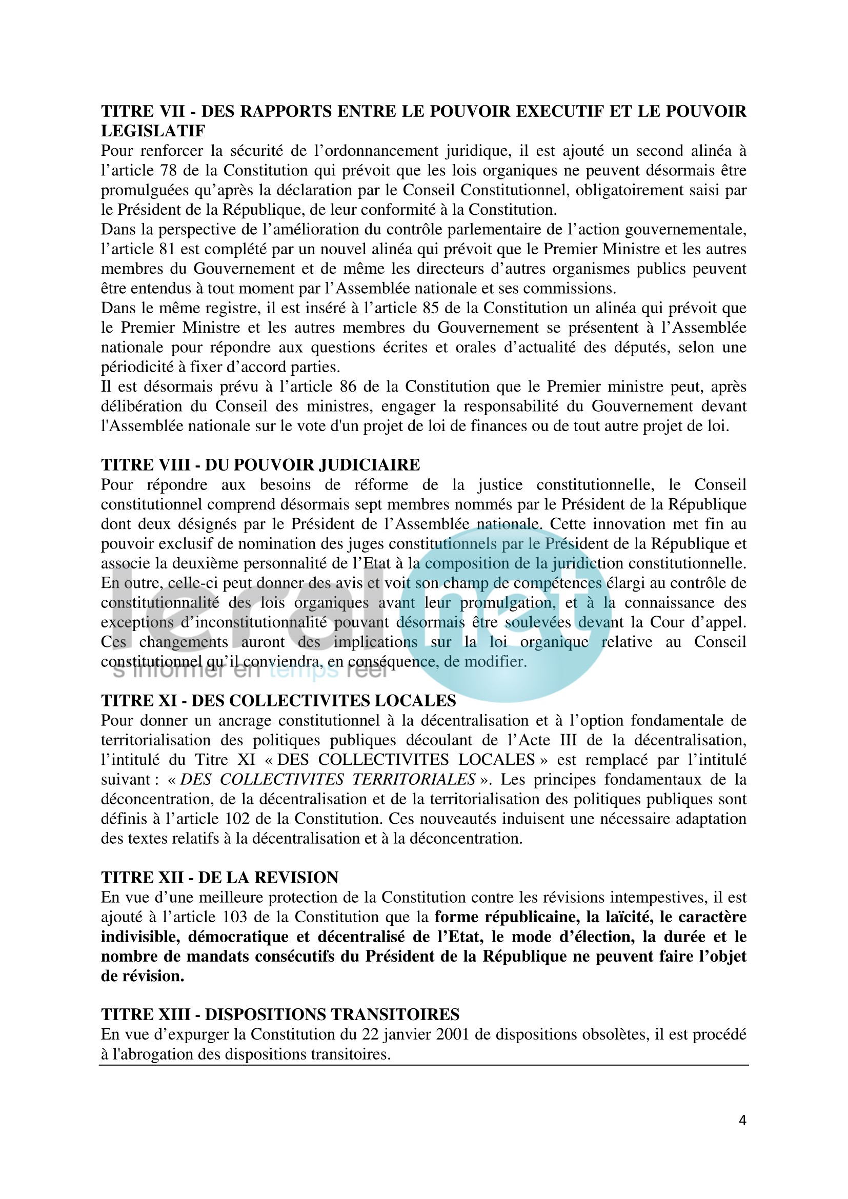 Voici le projet de révision de la constitution que va proposer Macky Sall (Documents) Voici le projet de révision de la constitution que va proposer Macky Sall (Documents)